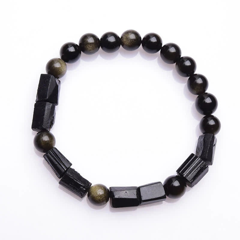 Buddha Stones Gold Sheen Obsidian Black Tourmaline Wealth Bracelet