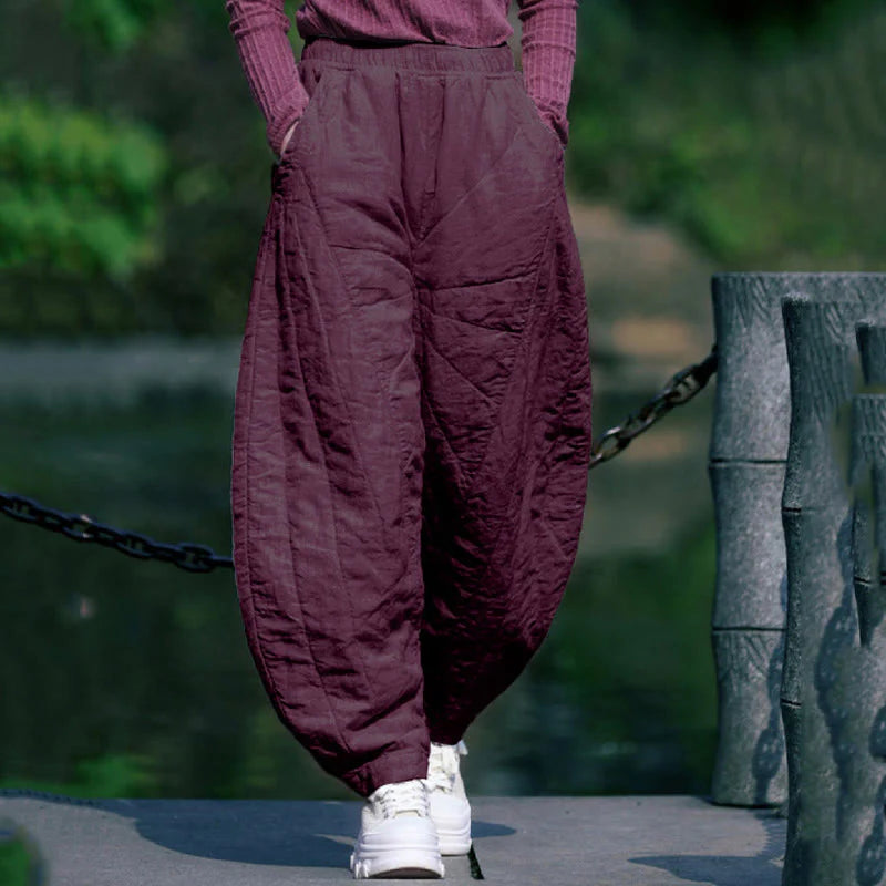 Buddha Stones Plain Cotton Thick Women's 7-8 Length Pants With Pockets
