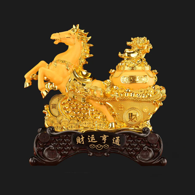 Buddha Stones  Good Fortune Year of the Horse Treasure Bowl Ingots Wealth Resin Home Decoration