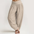 Buddha Stones Solid Tan Color Women's Elastic Waist Harem Pure Cotton Pants