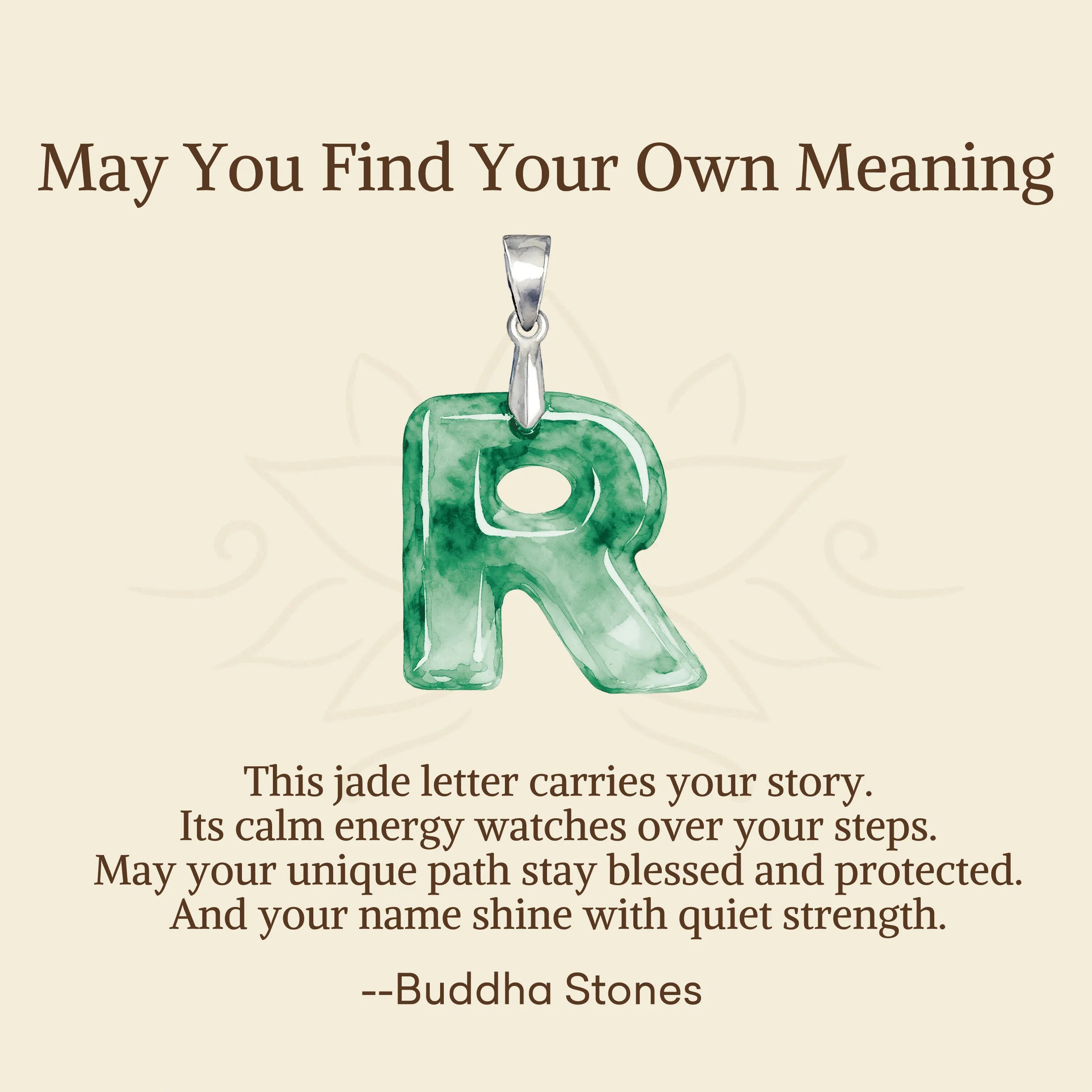 Buddha Stones May You Find Your Own Meaning Natural A-Z Letter Jade 925 Sterling Silver Chain Necklace Includes Gift Message Card