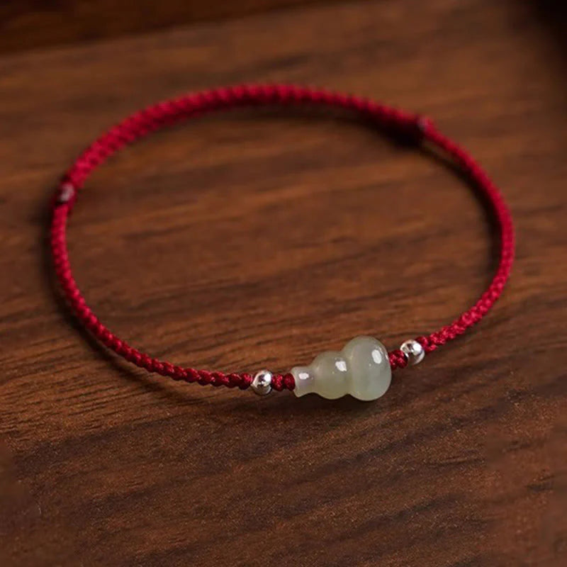 Buddha Stones Gourd Hetian Jade Red String Prosperity Bracelet Anklet