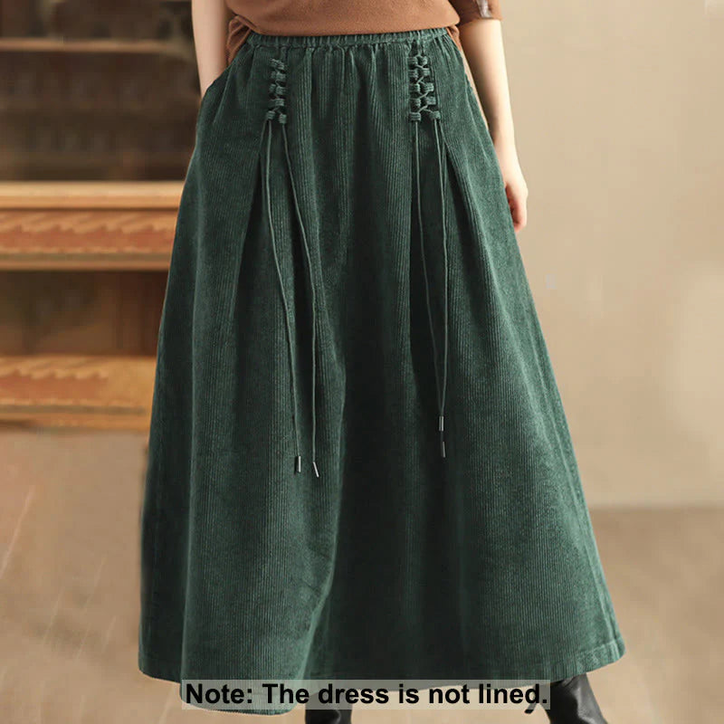 Buddha Stones Women's Plain Corduroy 7-8 Length Skirt With Pockets