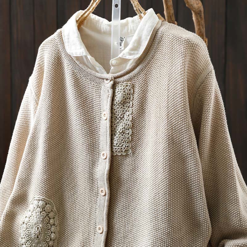 Buddha Stones Fall Floral Buttons Cotton Women's Long Sleeve Knitted Cardigan Sweater