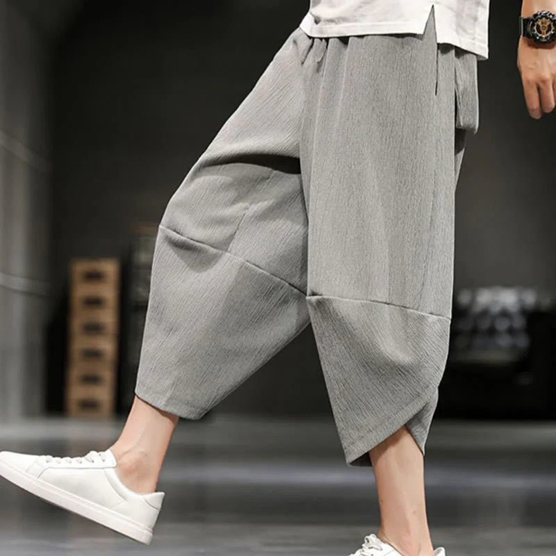 Buddha Stones Summer Solid Men's Cropped Pants With Pockets