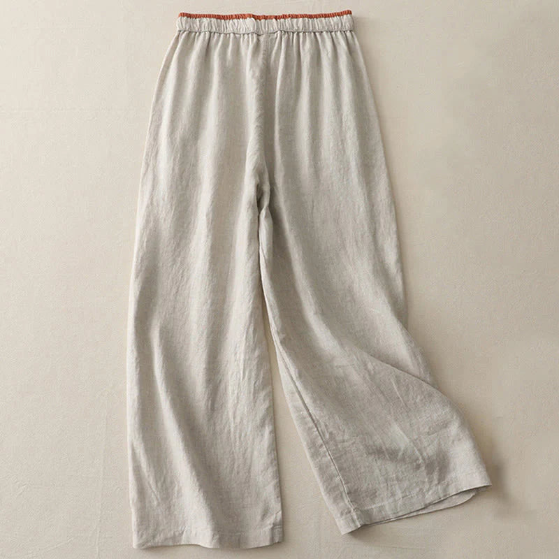 Buddha Stones Casual Colorblock Drawstring Women's Cotton Wide Leg Pants With Pockets