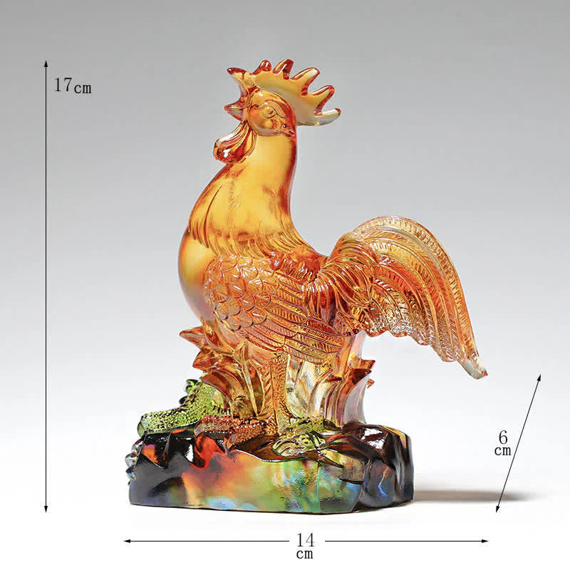Buddha Stones Handmade Liuli Crystal Rooster Art Piece Home Decoration