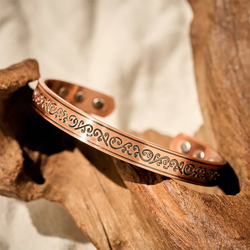 Buddha Stones Engraved Patterned Copper Balance Open Cuff Bracelet Bangle