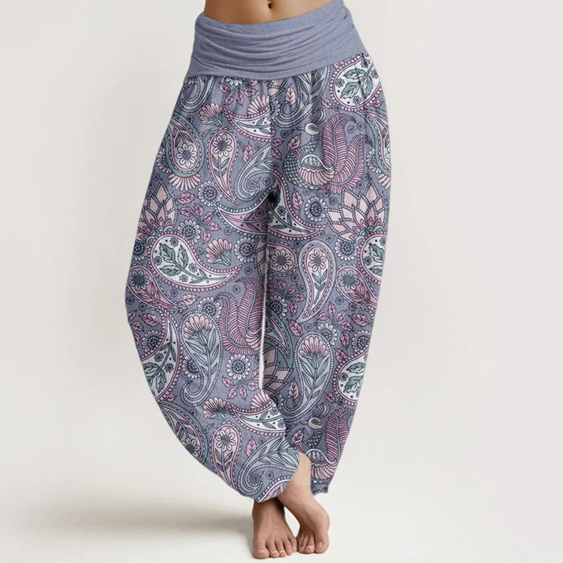 Buddha Stones Cotton Cashew Flower Peacock Sunflower Design Women's Elastic Waist Harem Pants