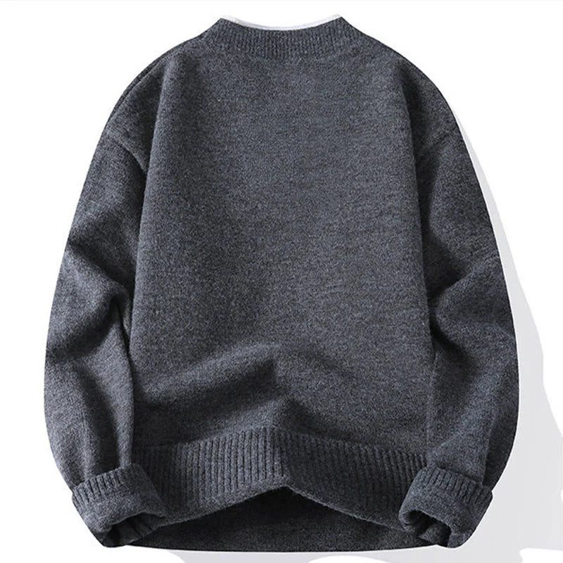 Buddha Stones Winter Buttons Crew Neck Design Warm Men's Long Sleeve Knitted Sweater
