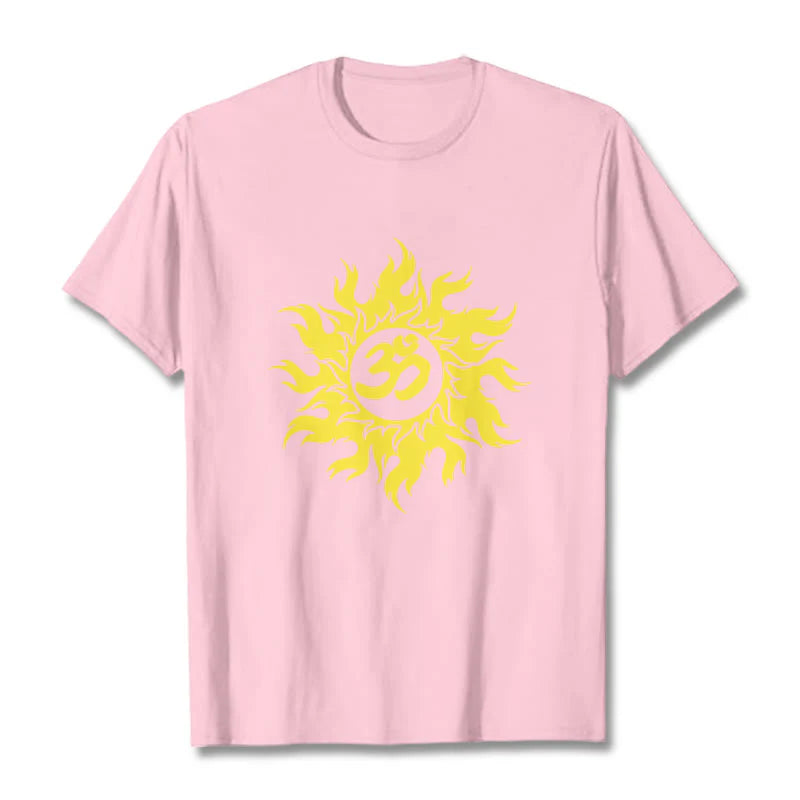 Buddha Stones OM Mantra Sanskrit Gold Sun Tee T-shirt