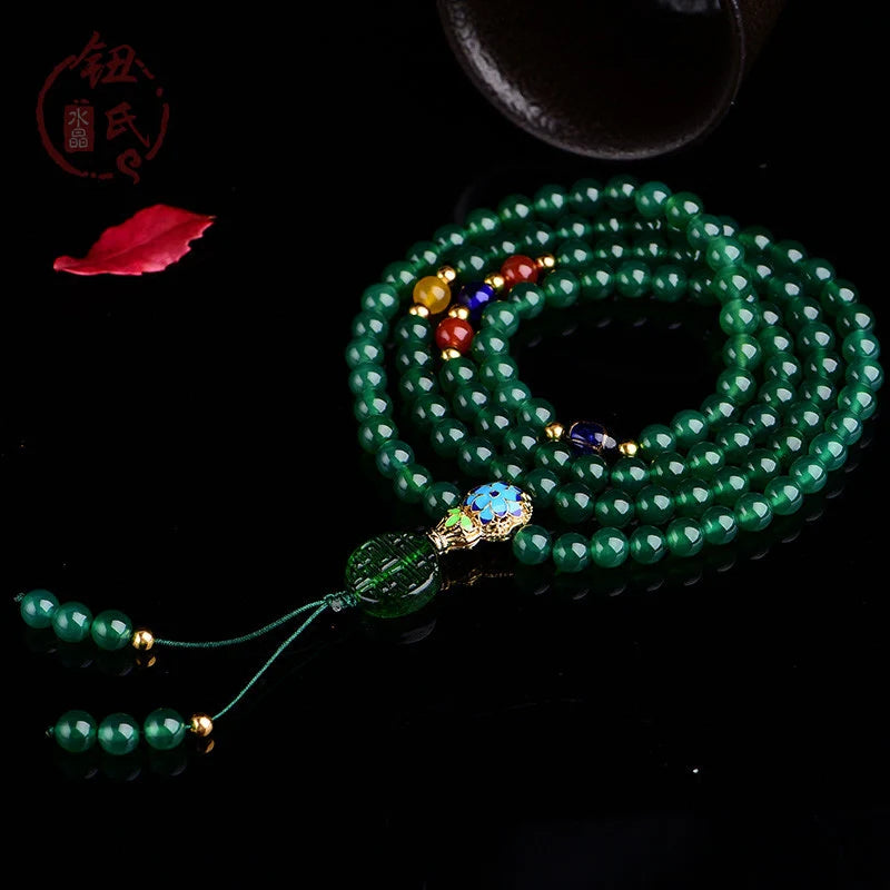 Buddha Stones 108 Mala Beads Natural Green Agate Power Support Bracelet