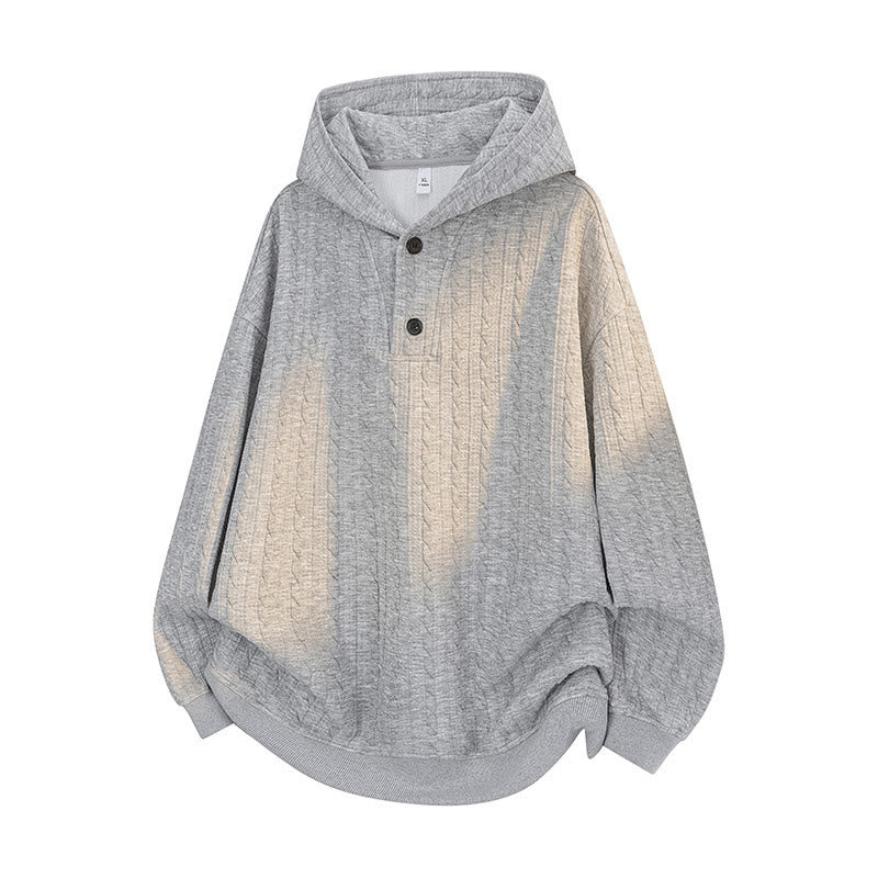 Buddha Stones Fall Winter Buttons Twisted Design Long Sleeve Men's Hoodie