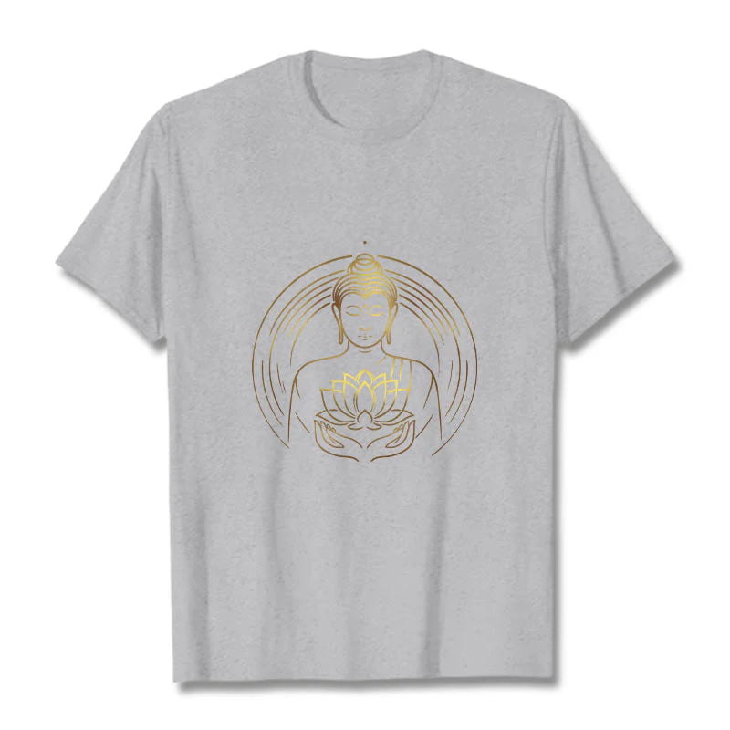 Buddha Stones Golden Buddha Holding A Lotus Flower Tee T-shirt