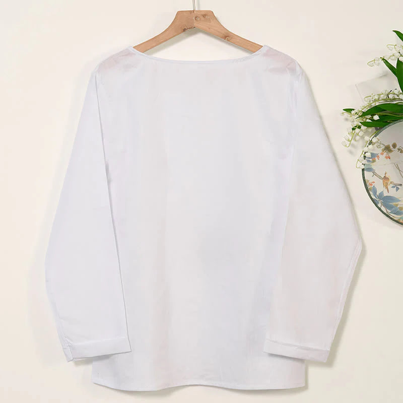 Buddha Stones Casual Dandelion Long Sleeve Round Neck Shirt Cotton Linen Women's Shirts