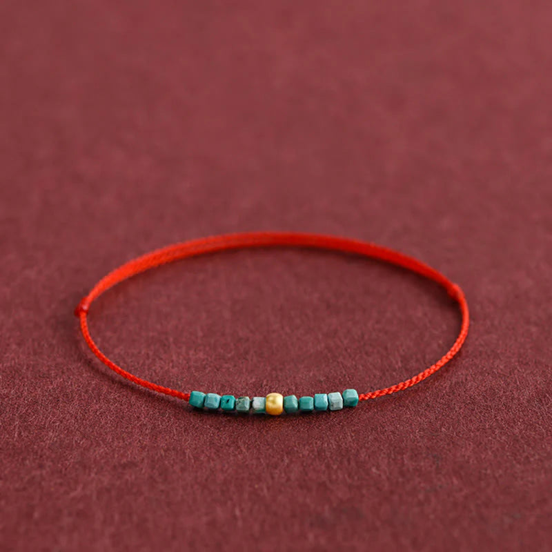 Buddha Stones 999 Gold Beads Turquoise Protection Braided Bracelet Anklet