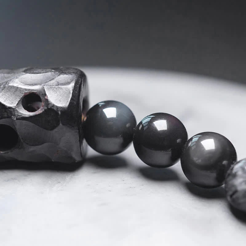 Buddha Stones Black Rutilated Quartz Ebony Wood White Crystal Success Couple Bracelet