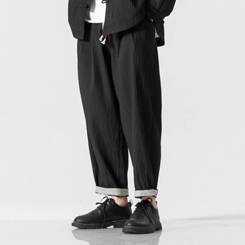Buddha Stones Fall Solid Color Drawstring Men's Ankle-Length Harem Pants With Pockets