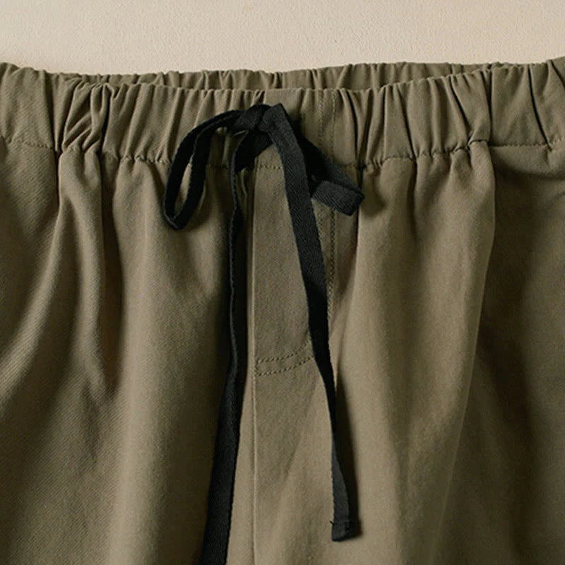 Buddha Stones Fall Drawstring 7-8 Length Cotton Women's Cargo Pants With Pockets
