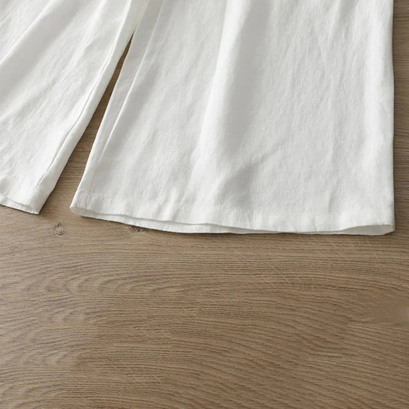 Buddha Stones Casual Retro Plain Women's Cotton Wide Leg Pants With Pockets Zipper