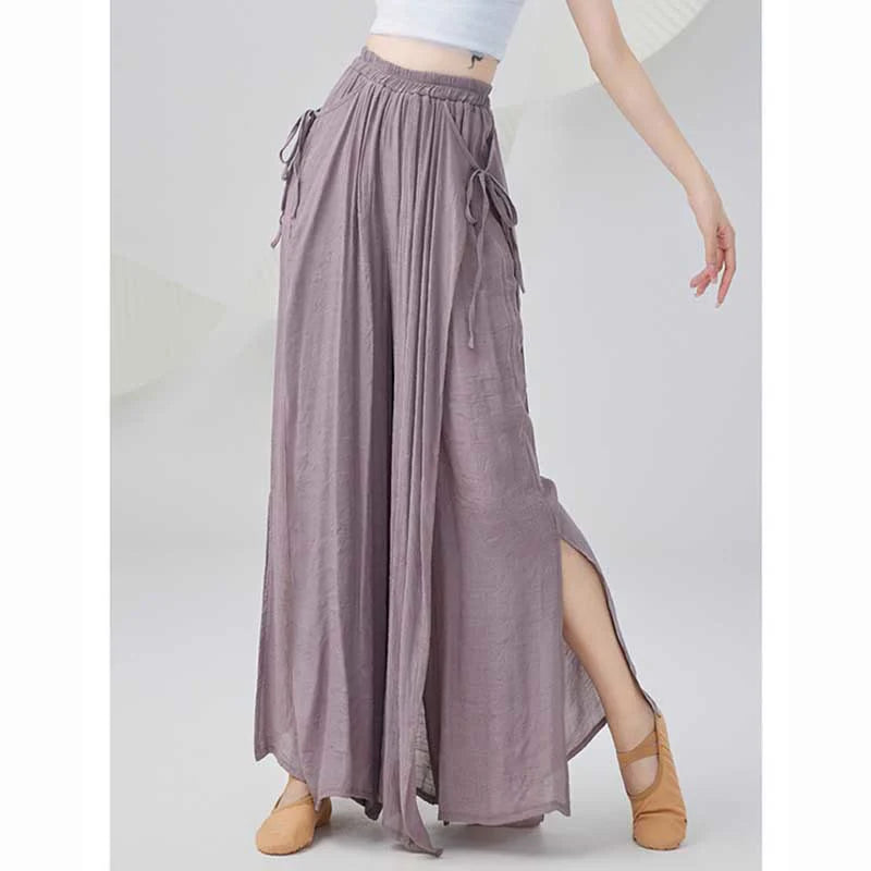 Buddha Stones Solid Color Loose Cotton Linen Wide Leg Pants For Yoga Classical Dance (Extra 35% Off | USE CODE: FS35)