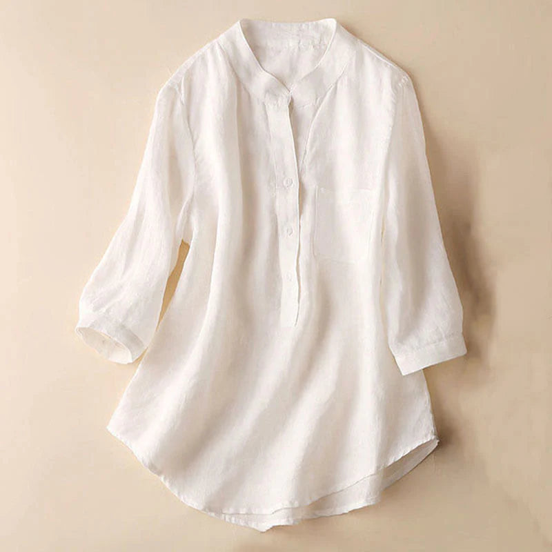 Buddha Stones Casual Women's V-neck Three Quarter Sleeve Design Plain Shirt