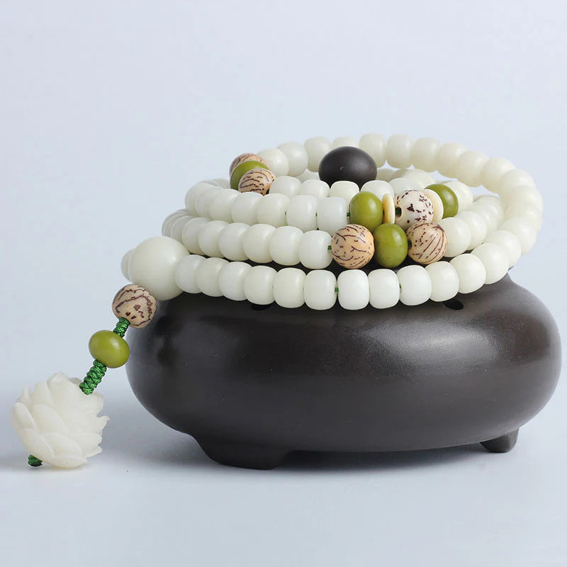 Buddha Stones Hoping for Serenity and Mindfulness Bodhi Lotus Mala Includes Gift Message Card