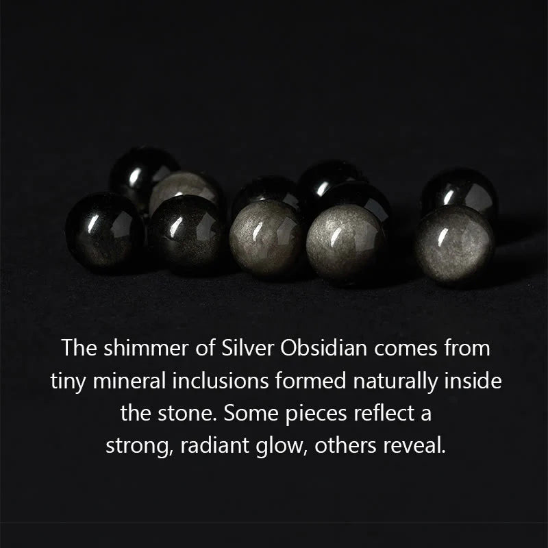 Buddha Stones Silver Sheen Obsidian Lava Rock Grey Jasper Om Mani Padme Hum Vajra Soothing Bracelet