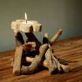 Buddha Stones Flower Pattern Wood Candlestick Home Candle Holder Decoration