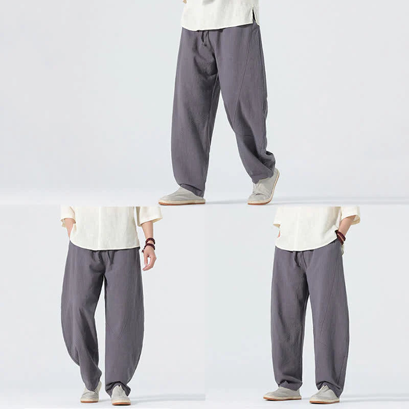 Buddha Stones Spring Pure Color Men's Cotton Drawstring Pants With Pockets