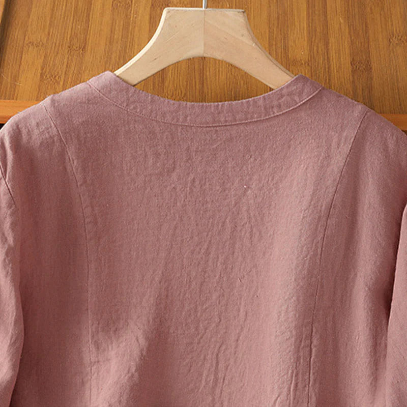 Buddha Stones Fall Commute Patchwork Plain Design Long Sleeve Women's Cotton Buttons Shirt