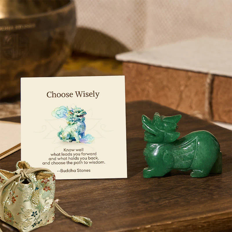 Buddha Stones Choose Wisely Natural Small PiXiu Green Aventurine Luck Decoration Includes Gift Message Card