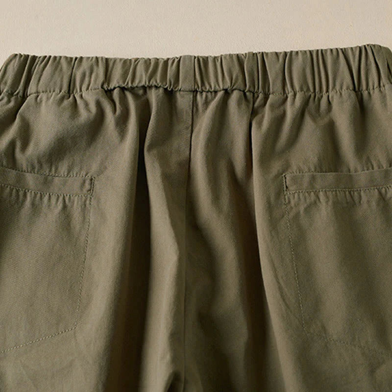 Buddha Stones Fall Drawstring 7-8 Length Cotton Women's Cargo Pants With Pockets