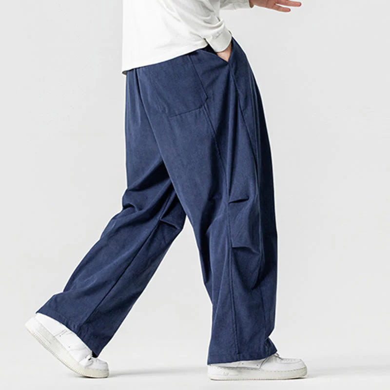 Buddha Stones Winter Drawstring Corduroy Cotton Men's Wide Leg Pants With Pockets