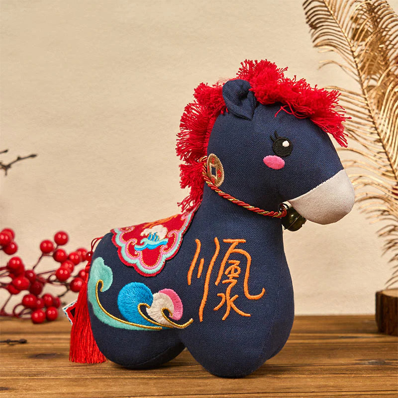 Buddha Stones Year of the Horse Copper Red String Fu Character Embroidery Prosperity Home Decoration