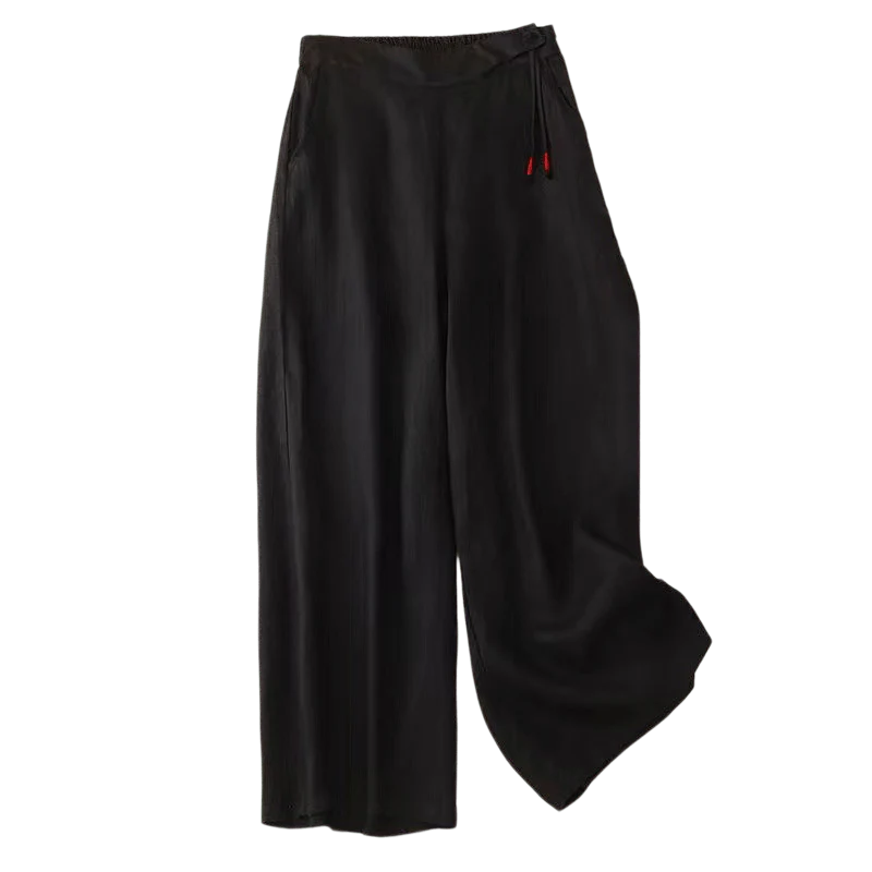 Buddha Stones Casual Solid Color One Button Women's Capri Wide Leg Pants With Pockets
