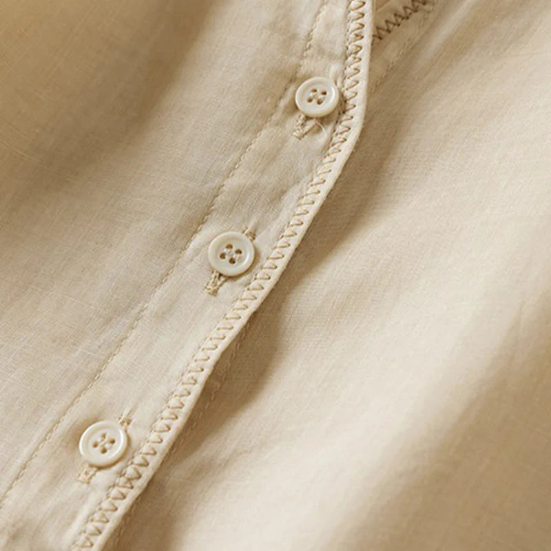 Buddha Stones Retro Plain Fake Two Pieces Button Half Sleeve Design Women's Cotton Linen Shirt