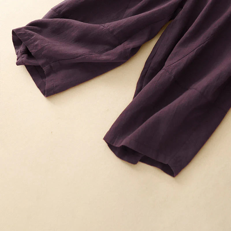 Buddha Stones Commute Casual Pure Color Women's Wide Leg Cotton Cropped Pants With Pockets