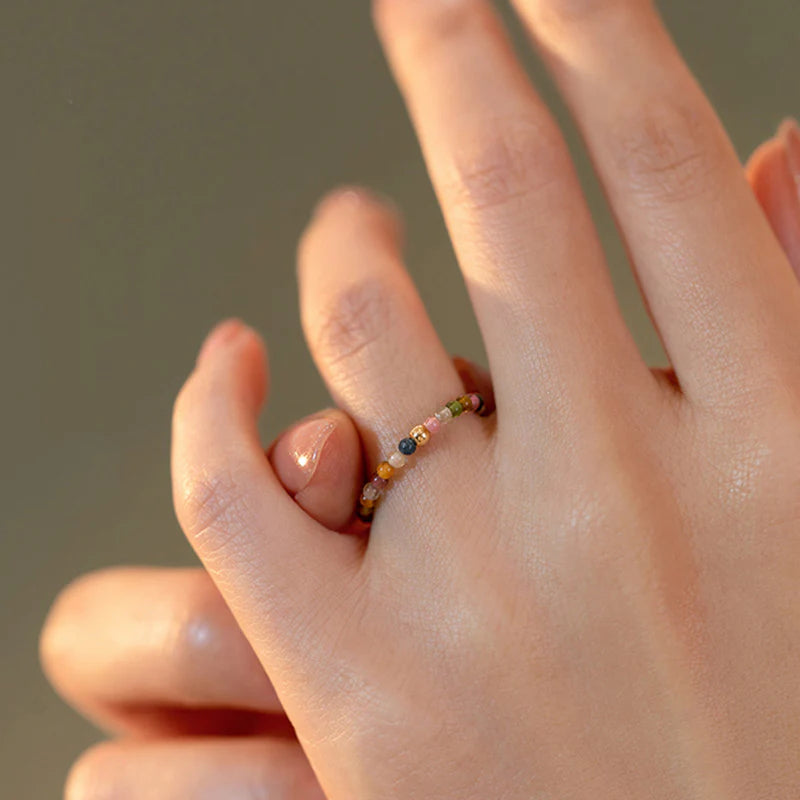 Buddha Stones Natural Tourmaline Positive Love Ring