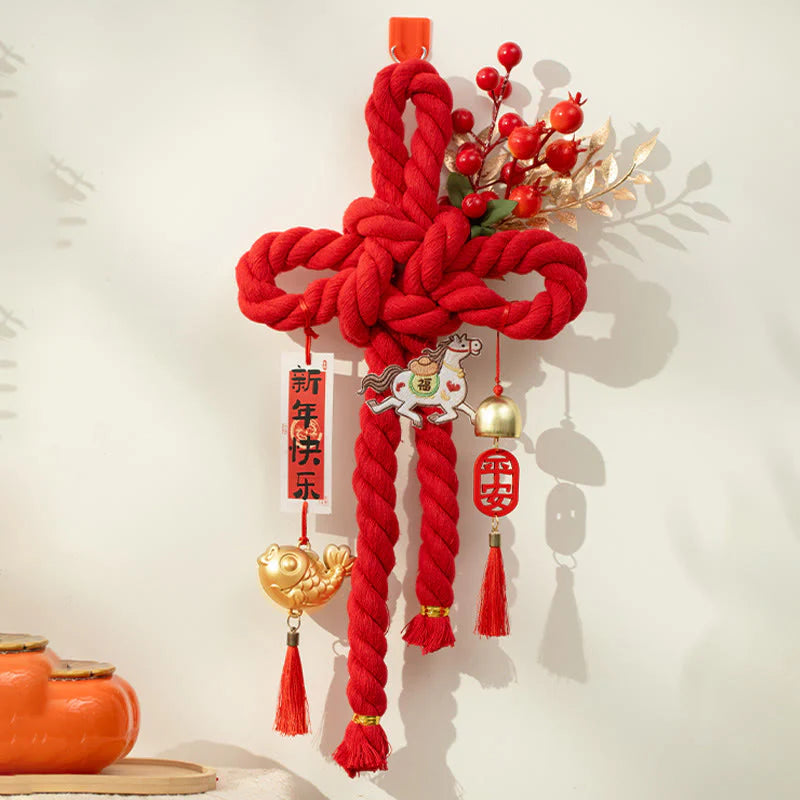 Buddha Stones Year of the Horse Dancing Lion Fu Character Chinese Knotting Fortune Decoration