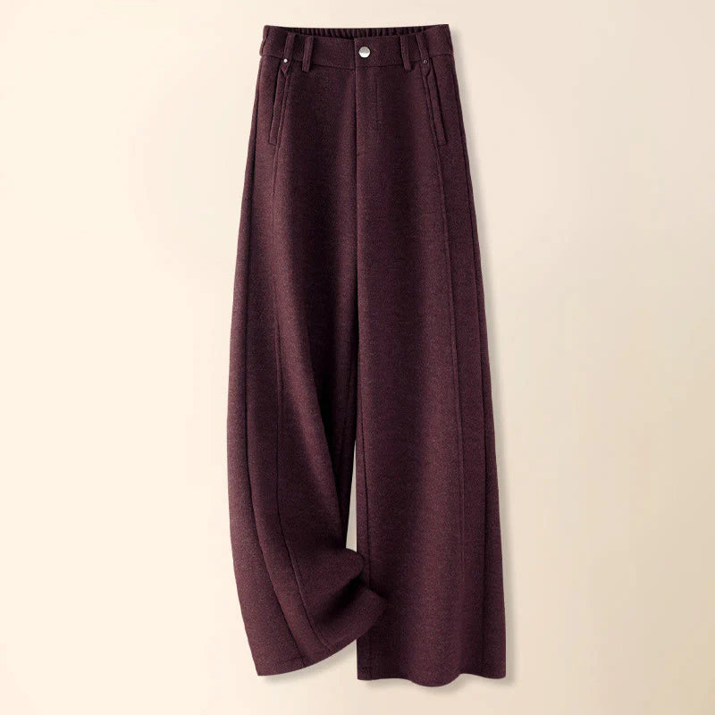 Buddha Stones Plain Button Cotton Thick Wool Women's Wide Leg Pants With Pockets
