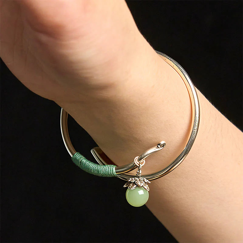 FREE Today: Luck and Healing Copper Alloy Green Bead Charm Cuff Bracelet Bangle