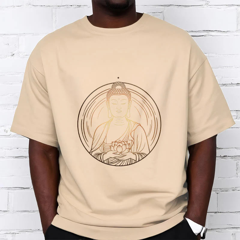 Buddha Stones Golden Buddha Holding A Lotus Flower Tee T-shirt