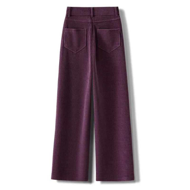 Buddha Stones Winter Straight Leg Design Cotton Corduroy Women's Wide Leg Pants With Pockets