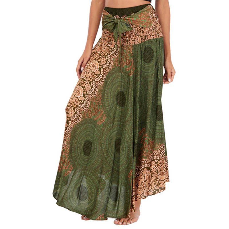 Buddha Stones Two Style Wear Bohemian Compass Rose Flower Lace-up Skirt Dress