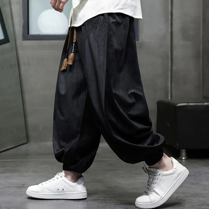 Buddha Stones Casual Daily Pure Color Drawstring Design Men's Harem Pants With Pockets