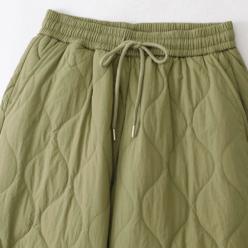 Buddha Stones Women's Plain Elastic Cuff Design Drawstring Thermal Thickened Pants With Pockets