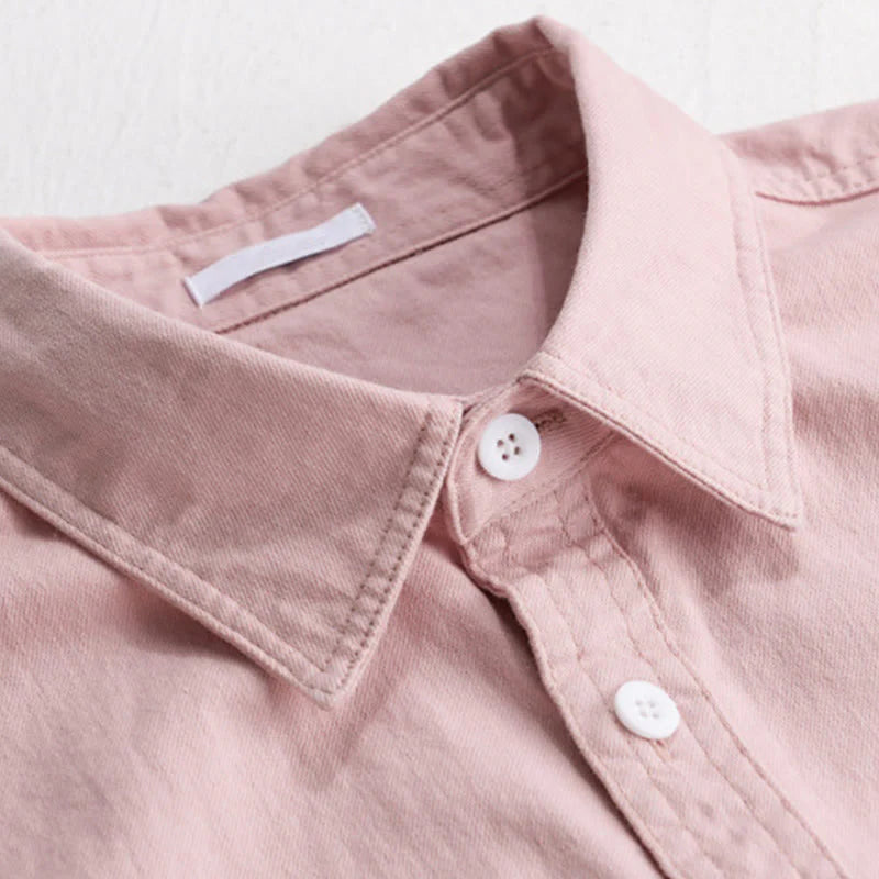 Buddha Stones Solid Buttons Down Decorative Pocket Men's Stand Collar Long Sleeve Cotton Shirt