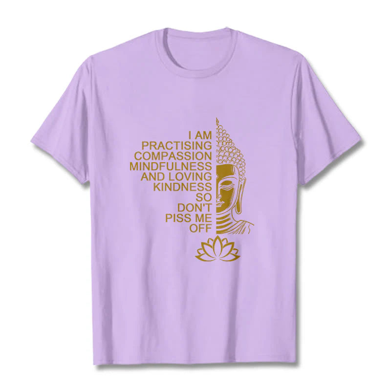 Buddha Stones Casual Golden Side Buddha Lotus Flower Pattern Cotton Tee T-Shirt