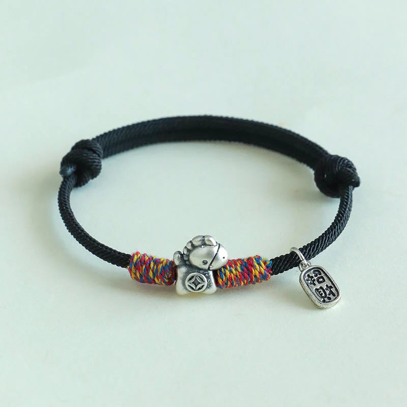 Buddha Stones 999 Sterling Silver Year Of The Horse Fu Character Attract Fortune String Rope Luck Bracelet